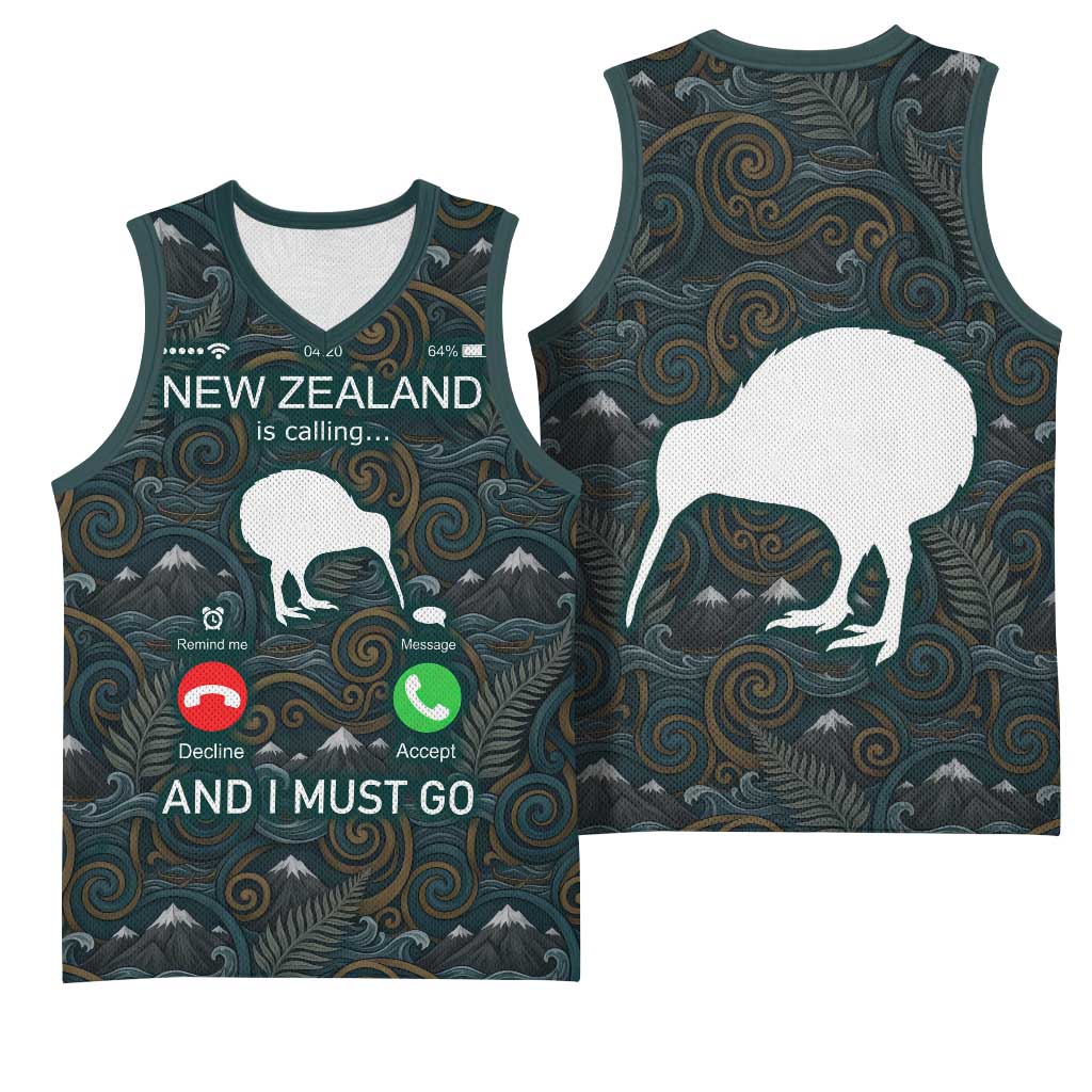 New Zealand is Calling and I Must Go Basketball Jersey Kiwi Bird Silhouette TS04 - Polynesian Pride