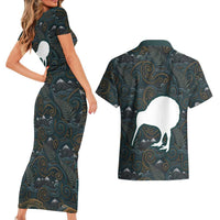 New Zealand is Calling and I Must Go Couples Matching Short Sleeve Bodycon Dress and Hawaiian Shirt Kiwi Bird Silhouette