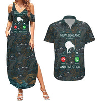 New Zealand is Calling and I Must Go Couples Matching Summer Maxi Dress and Hawaiian Shirt Kiwi Bird Silhouette