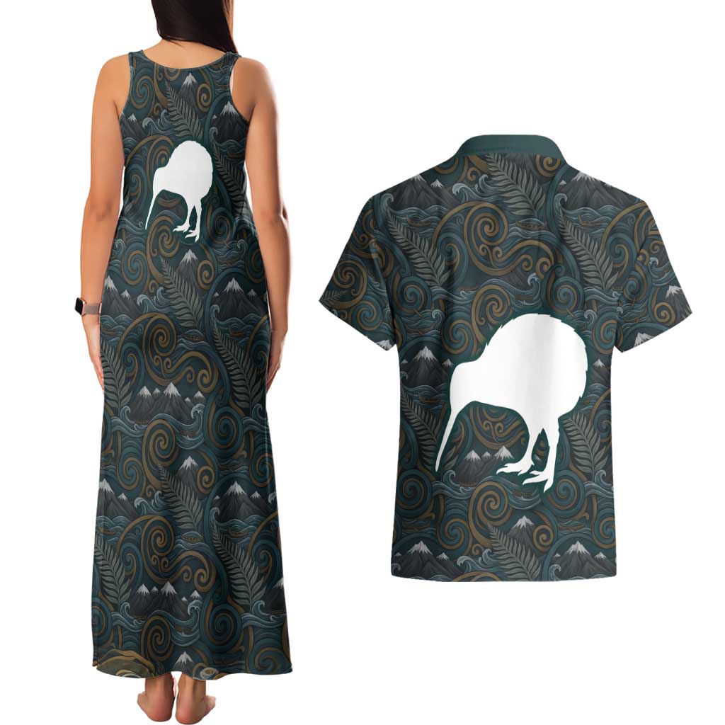 New Zealand is Calling and I Must Go Couples Matching Tank Maxi Dress and Hawaiian Shirt Kiwi Bird Silhouette