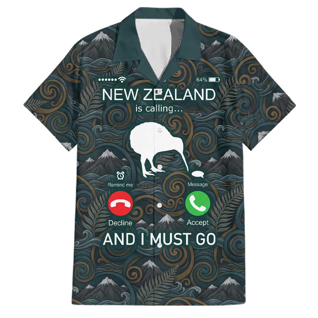 New Zealand is Calling and I Must Go Family Matching Long Sleeve Bodycon Dress and Hawaiian Shirt Kiwi Bird Silhouette