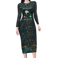 New Zealand is Calling and I Must Go Family Matching Long Sleeve Bodycon Dress and Hawaiian Shirt Kiwi Bird Silhouette
