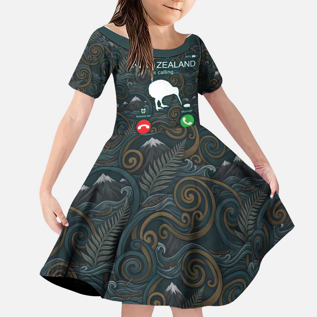 New Zealand is Calling and I Must Go Family Matching Mermaid Dress and Hawaiian Shirt Kiwi Bird Silhouette