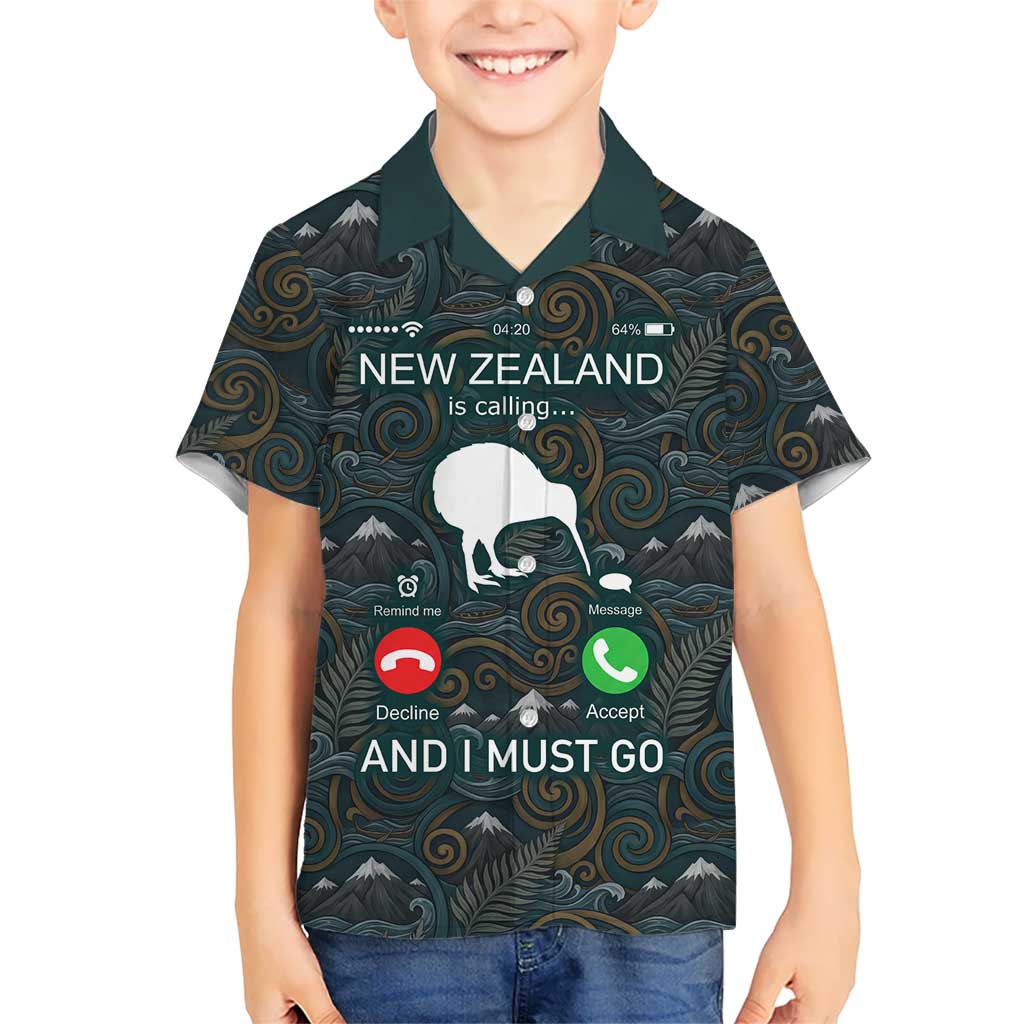 New Zealand is Calling and I Must Go Family Matching Off The Shoulder Long Sleeve Dress and Hawaiian Shirt Kiwi Bird Silhouette