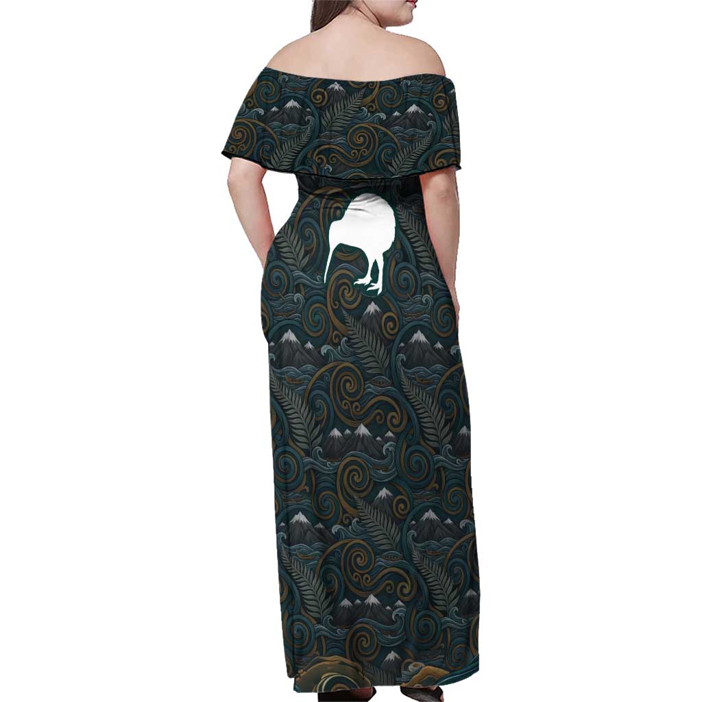 New Zealand is Calling and I Must Go Family Matching Off Shoulder Maxi Dress and Hawaiian Shirt Kiwi Bird Silhouette