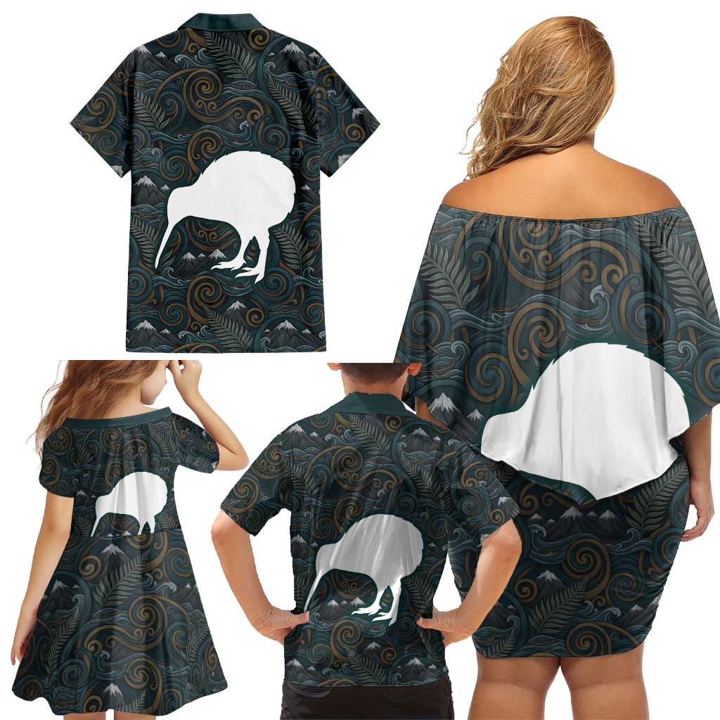 New Zealand is Calling and I Must Go Family Matching Off Shoulder Short Dress and Hawaiian Shirt Kiwi Bird Silhouette