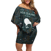 New Zealand is Calling and I Must Go Family Matching Off Shoulder Short Dress and Hawaiian Shirt Kiwi Bird Silhouette