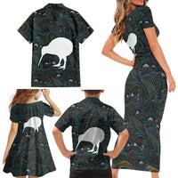 New Zealand is Calling and I Must Go Family Matching Short Sleeve Bodycon Dress and Hawaiian Shirt Kiwi Bird Silhouette