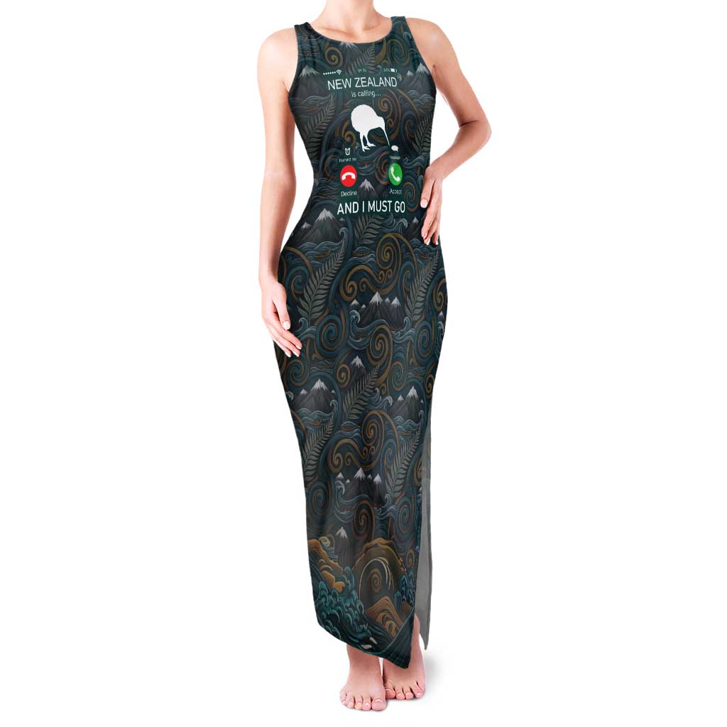 New Zealand is Calling and I Must Go Family Matching Tank Maxi Dress and Hawaiian Shirt Kiwi Bird Silhouette