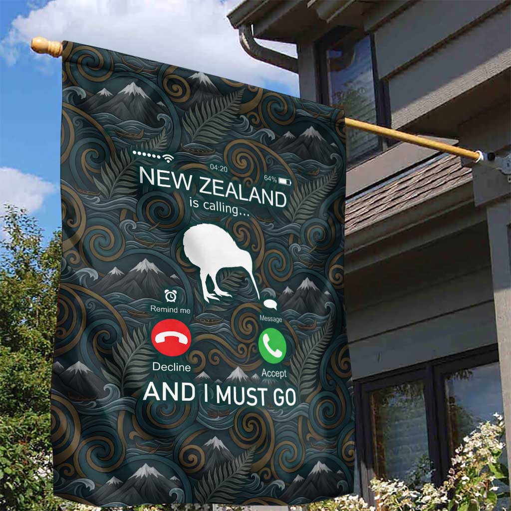 New Zealand is Calling and I Must Go Garden Flag Kiwi Bird Silhouette TS04 - Polynesian Pride