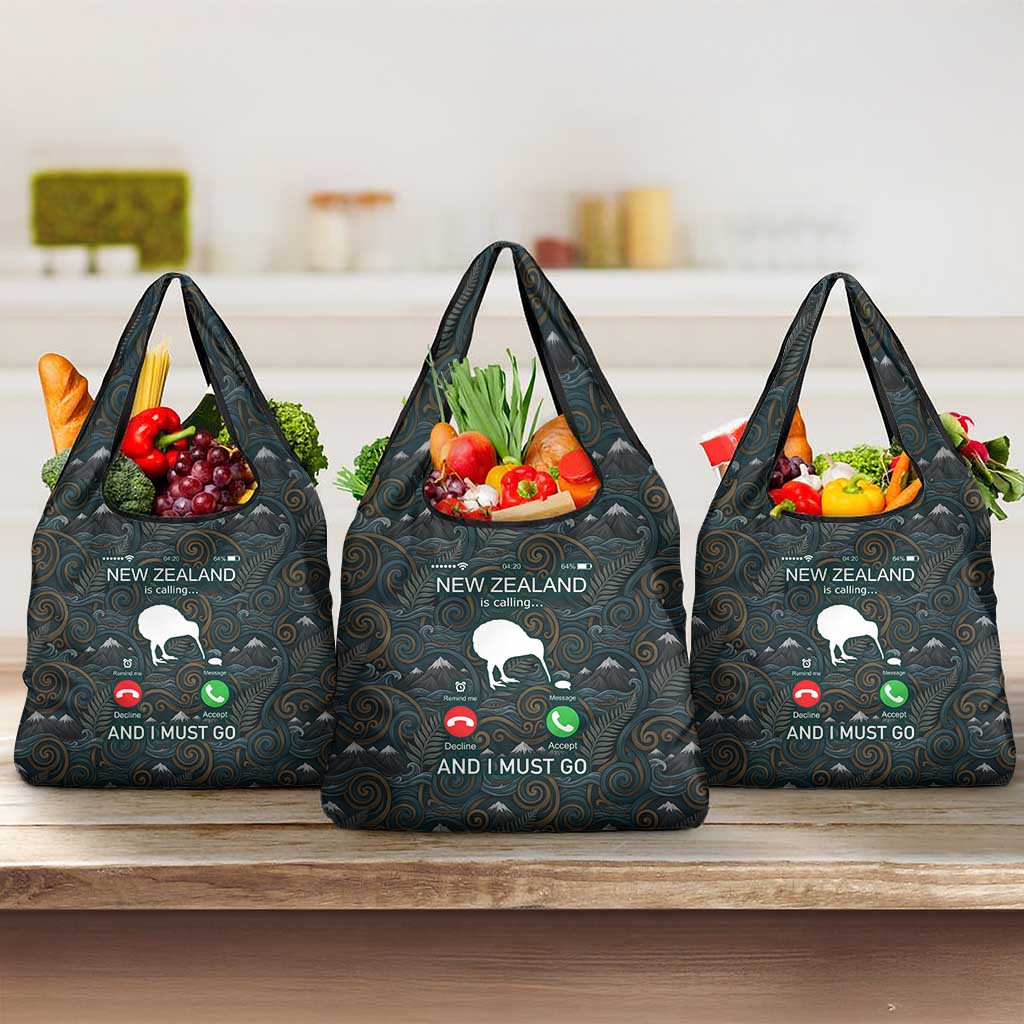 New Zealand is Calling and I Must Go Grocery Bag Kiwi Bird Silhouette TS04 3-pack One Size Multicolor - Polynesian Pride