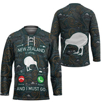 New Zealand is Calling and I Must Go Hockey Jersey Kiwi Bird Silhouette
