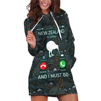 New Zealand is Calling and I Must Go Hoodie Dress Kiwi Bird Silhouette