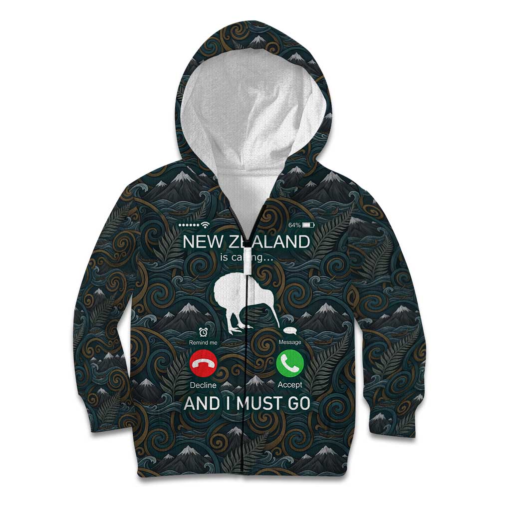 New Zealand is Calling and I Must Go Kid Hoodie Kiwi Bird Silhouette