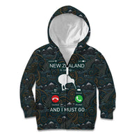 New Zealand is Calling and I Must Go Kid Hoodie Kiwi Bird Silhouette
