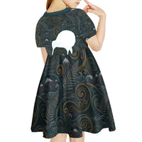 New Zealand is Calling and I Must Go Kid Short Sleeve Dress Kiwi Bird Silhouette