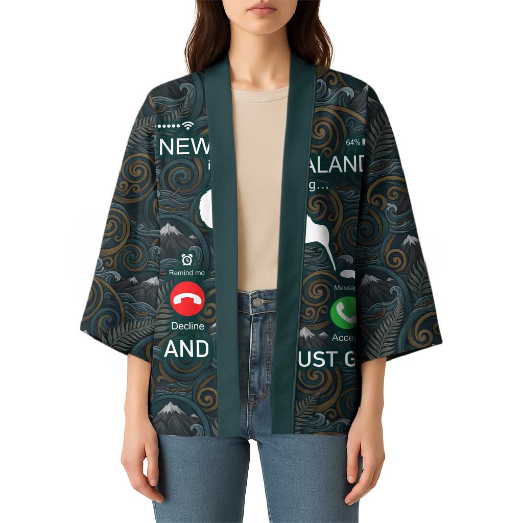 New Zealand is Calling and I Must Go Kimono Kiwi Bird Silhouette