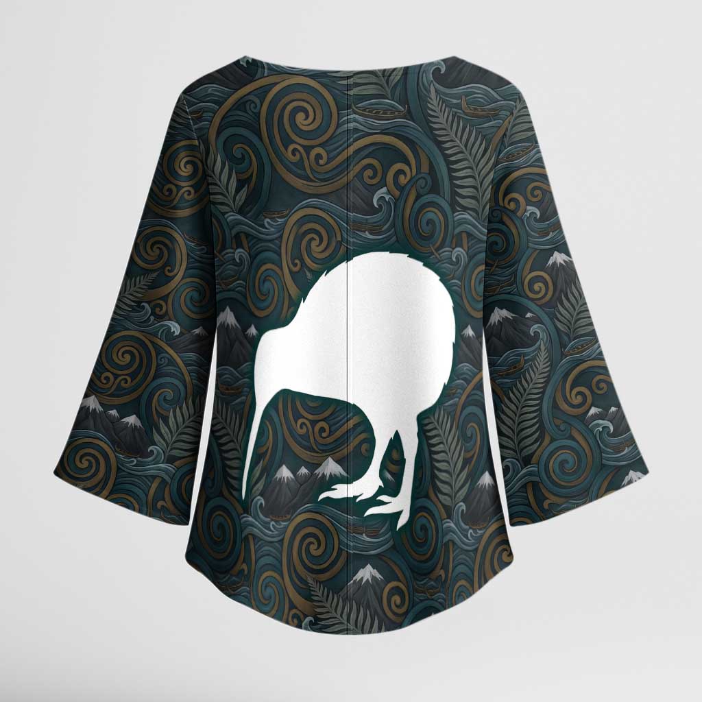New Zealand is Calling and I Must Go Kimono Sleeve Blouse Kiwi Bird Silhouette TS04 - Polynesian Pride