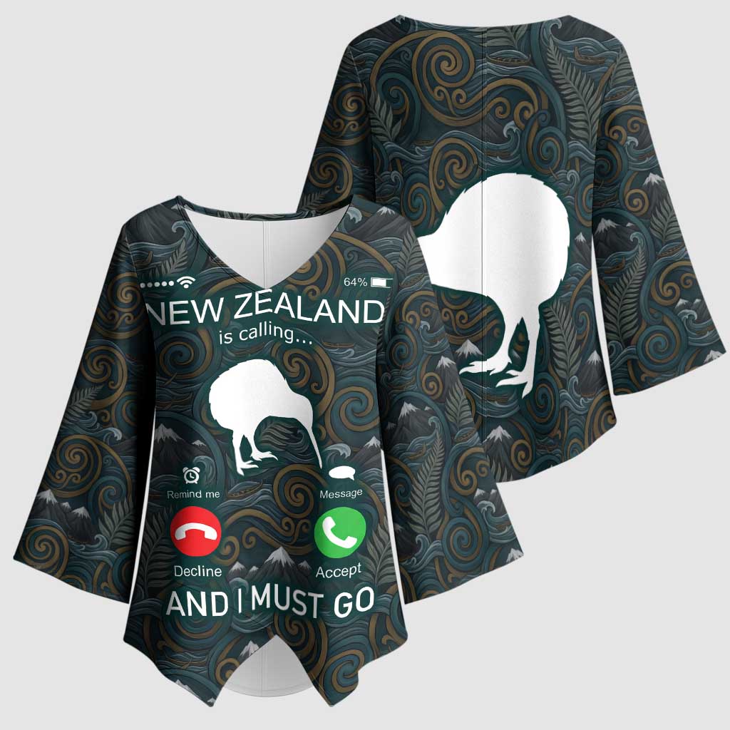 New Zealand is Calling and I Must Go Kimono Sleeve Blouse Kiwi Bird Silhouette TS04 - Polynesian Pride