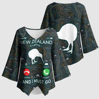 New Zealand is Calling and I Must Go Kimono Sleeve Blouse Kiwi Bird Silhouette TS04 - Polynesian Pride