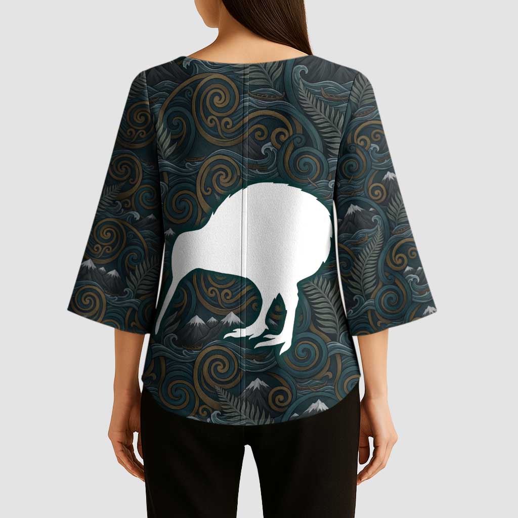 New Zealand is Calling and I Must Go Kimono Sleeve Blouse Kiwi Bird Silhouette TS04 - Polynesian Pride
