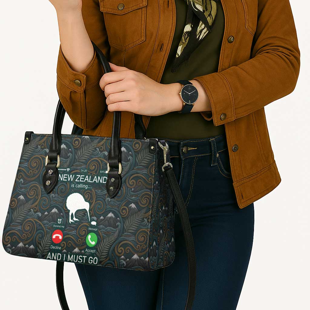 New Zealand is Calling and I Must Go Leather Bag Kiwi Bird Silhouette