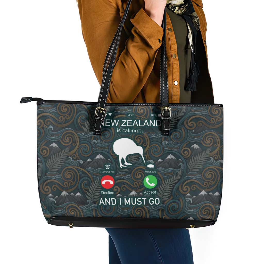 New Zealand is Calling and I Must Go Leather Tote Bag Kiwi Bird Silhouette TS04 - Polynesian Pride