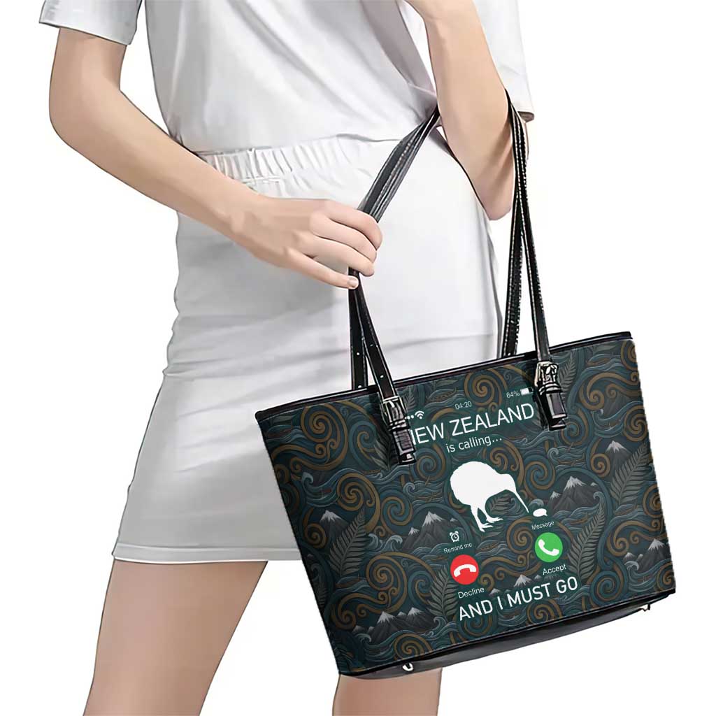 New Zealand is Calling and I Must Go Leather Tote Bag Kiwi Bird Silhouette TS04 - Polynesian Pride