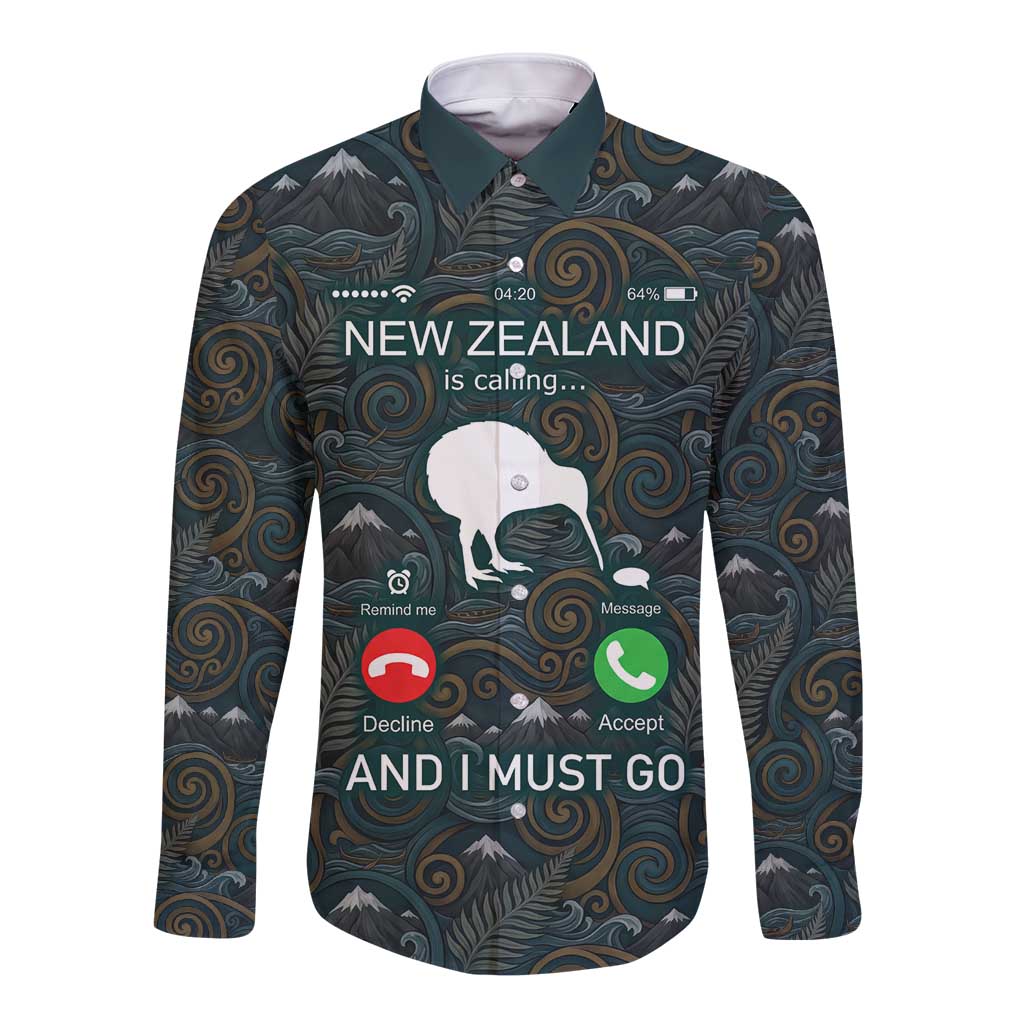 New Zealand is Calling and I Must Go Long Sleeve Button Shirt Kiwi Bird Silhouette TS04 Unisex Multicolor - Polynesian Pride