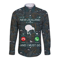 New Zealand is Calling and I Must Go Long Sleeve Button Shirt Kiwi Bird Silhouette TS04 Unisex Multicolor - Polynesian Pride