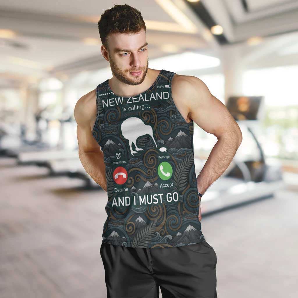 New Zealand is Calling and I Must Go Men Tank Top Kiwi Bird Silhouette