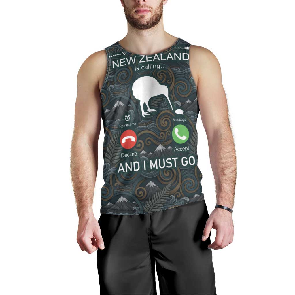 New Zealand is Calling and I Must Go Men Tank Top Kiwi Bird Silhouette TS04 - Polynesian Pride
