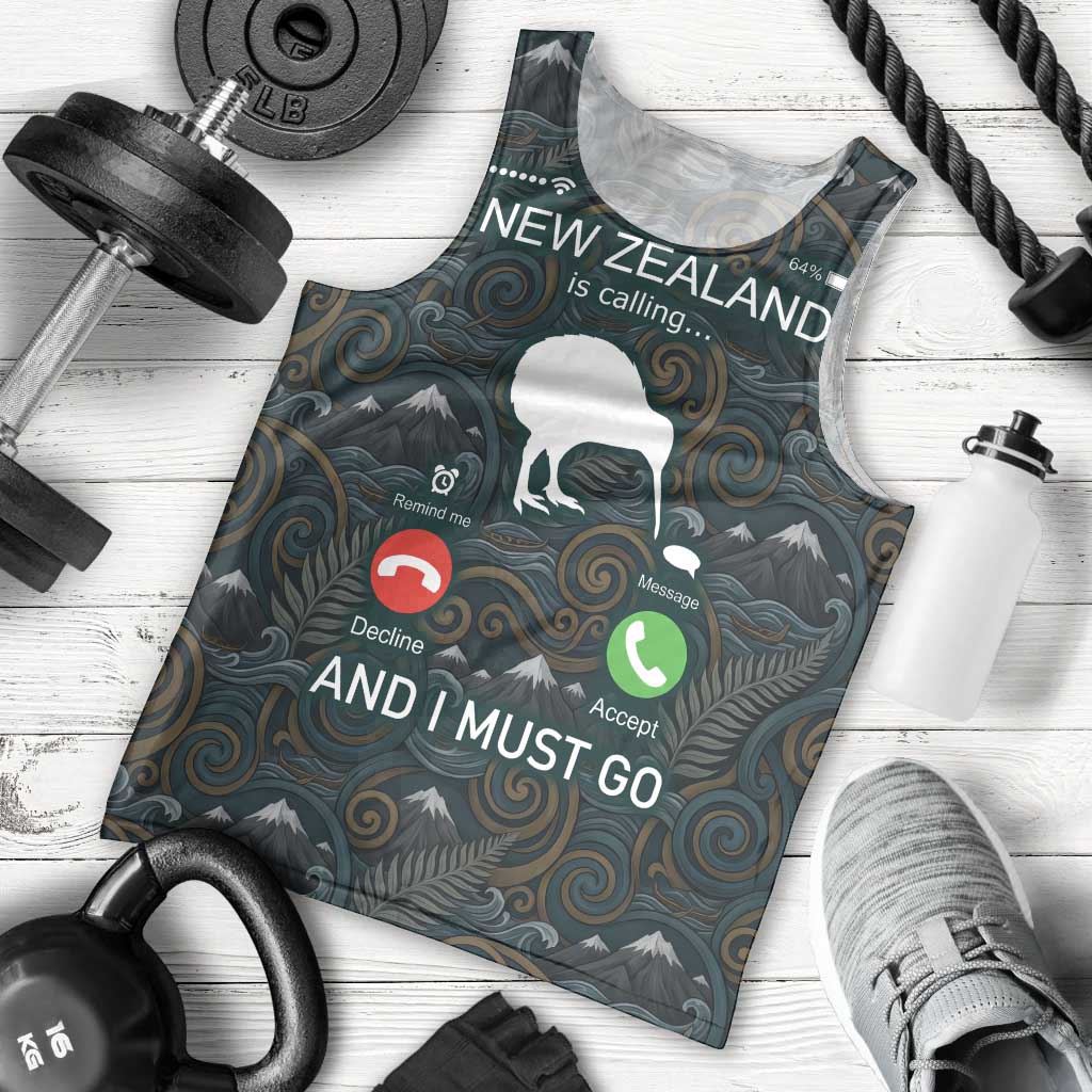 New Zealand is Calling and I Must Go Men Tank Top Kiwi Bird Silhouette TS04 - Polynesian Pride