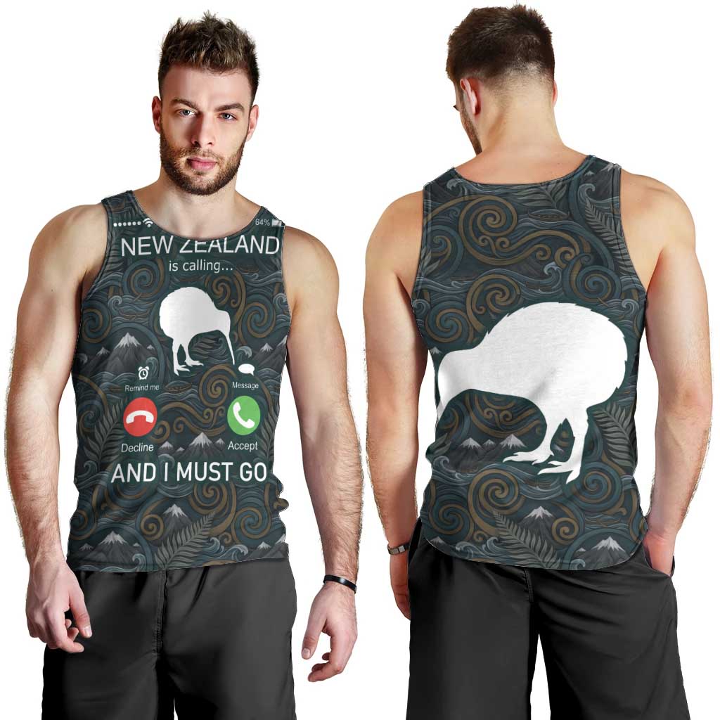 New Zealand is Calling and I Must Go Men Tank Top Kiwi Bird Silhouette TS04 - Polynesian Pride