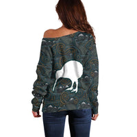 New Zealand is Calling and I Must Go Off Shoulder Sweater Kiwi Bird Silhouette