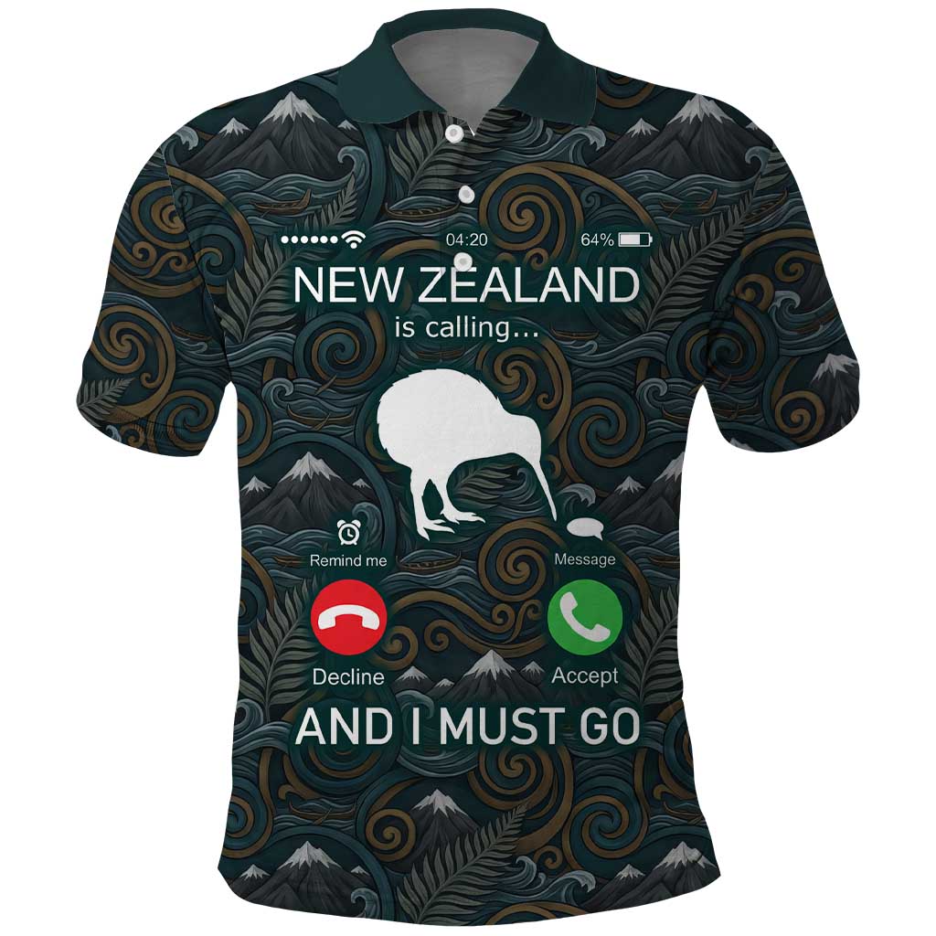 New Zealand is Calling and I Must Go Polo Shirt Kiwi Bird Silhouette