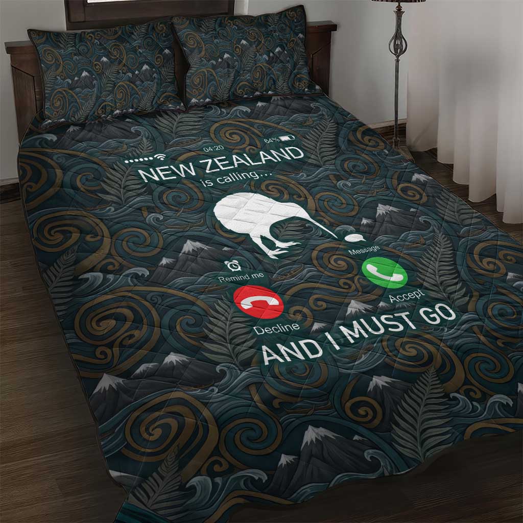 New Zealand is Calling and I Must Go Quilt Bed Set Kiwi Bird Silhouette TS04 Multicolor - Polynesian Pride