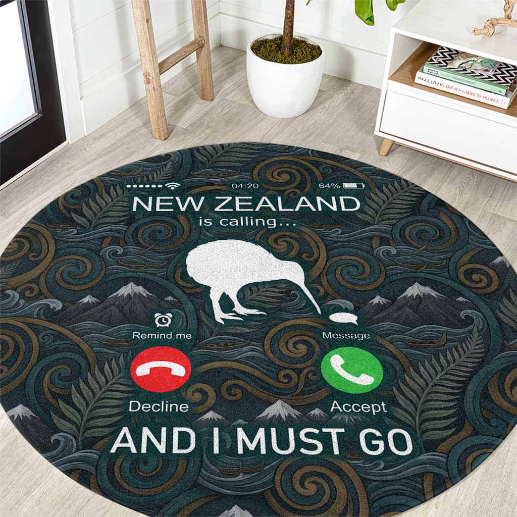New Zealand is Calling and I Must Go Round Carpet Kiwi Bird Silhouette TS04 Multicolor - Polynesian Pride