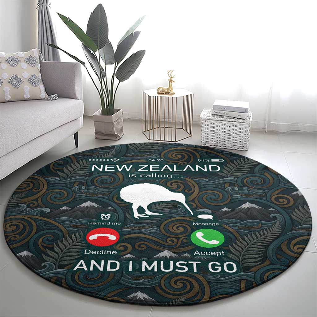 New Zealand is Calling and I Must Go Round Carpet Kiwi Bird Silhouette TS04 - Polynesian Pride