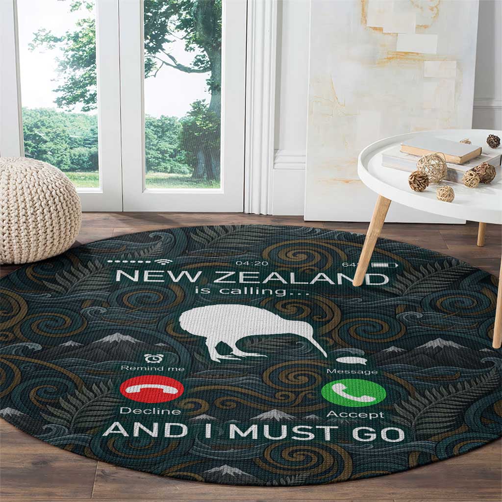 New Zealand is Calling and I Must Go Round Carpet Kiwi Bird Silhouette TS04 - Polynesian Pride