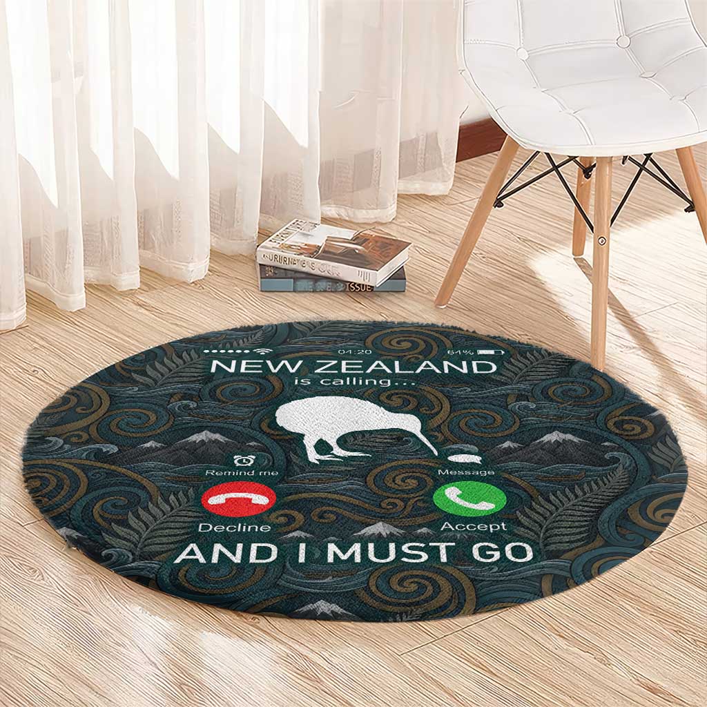 New Zealand is Calling and I Must Go Round Carpet Kiwi Bird Silhouette TS04 - Polynesian Pride