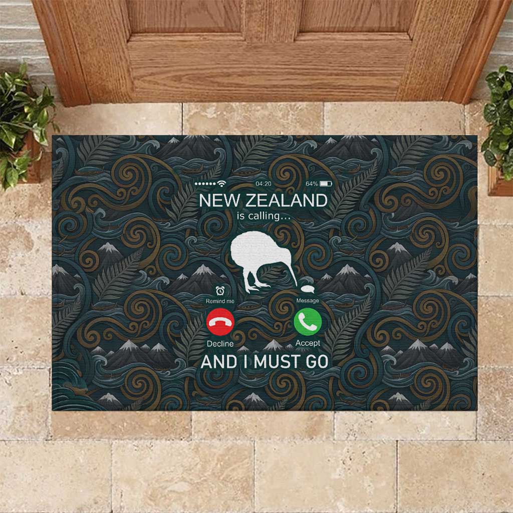 New Zealand is Calling and I Must Go Rubber Doormat Kiwi Bird Silhouette TS04 Multicolor - Polynesian Pride