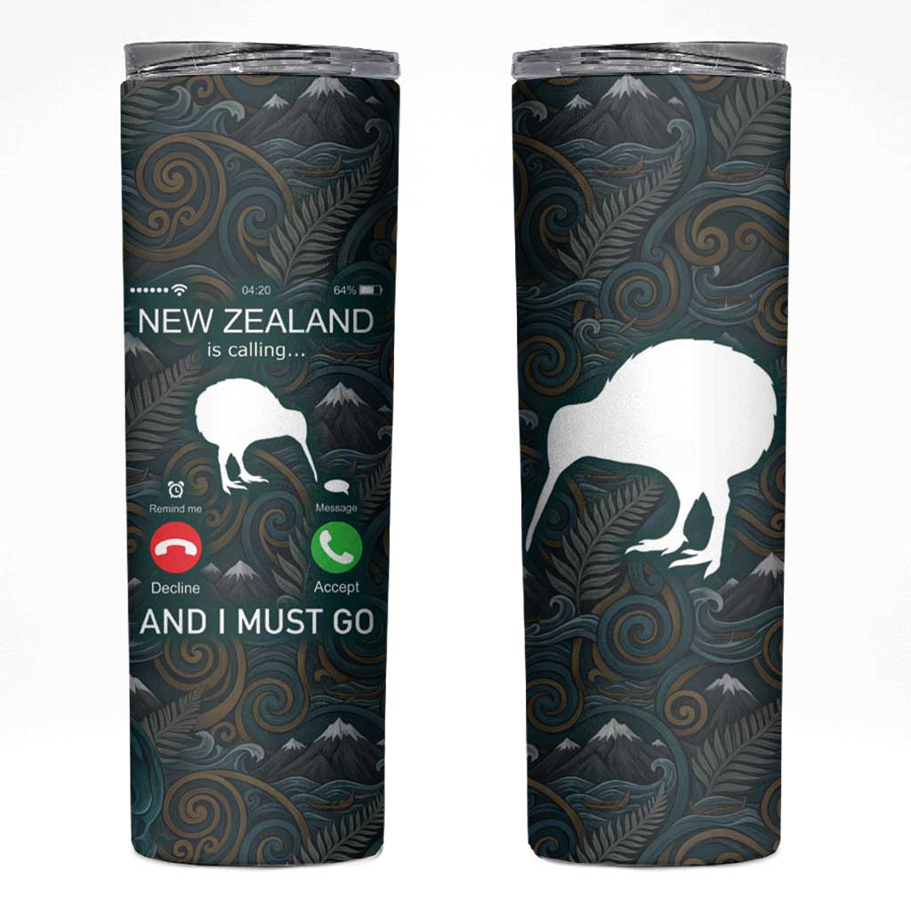 New Zealand is Calling and I Must Go Skinny Tumbler Kiwi Bird Silhouette TS04 Multicolor - Polynesian Pride