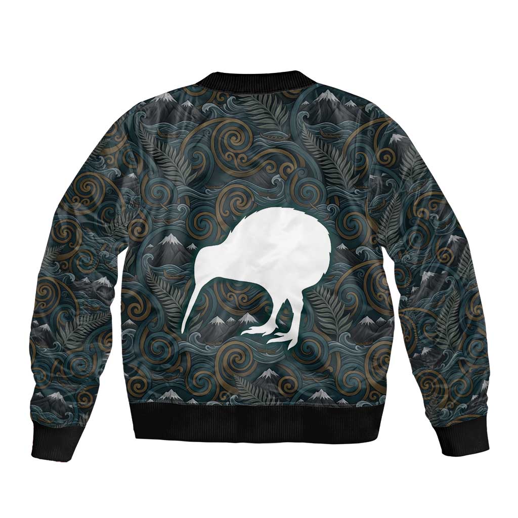 New Zealand is Calling and I Must Go Sleeve Zip Bomber Jacket Kiwi Bird Silhouette