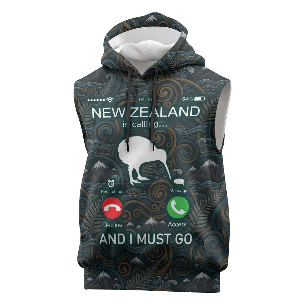 New Zealand is Calling and I Must Go Sleeveless Hoodie Kiwi Bird Silhouette