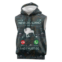 New Zealand is Calling and I Must Go Sleeveless Hoodie Kiwi Bird Silhouette