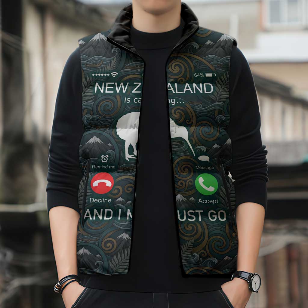 New Zealand is Calling and I Must Go Sleeveless Puffer Jacket Kiwi Bird Silhouette TS04 - Polynesian Pride