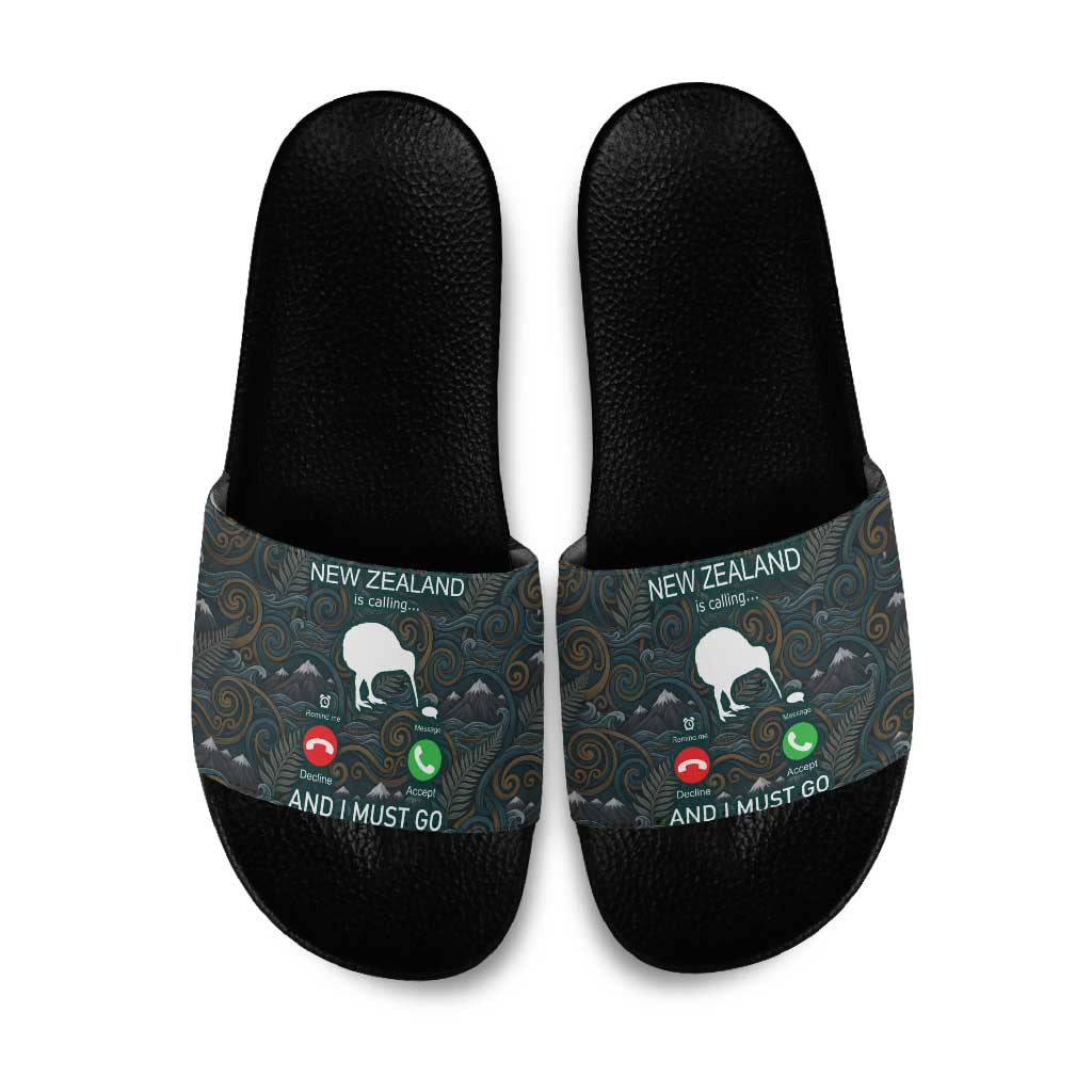 New Zealand is Calling and I Must Go Slide Sandals Kiwi Bird Silhouette TS04 Multicolor - Polynesian Pride