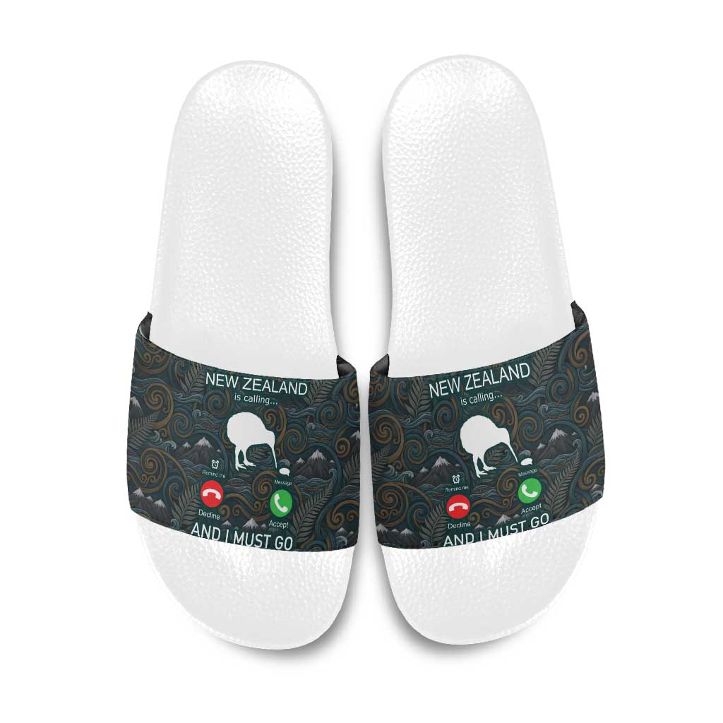 New Zealand is Calling and I Must Go Slide Sandals Kiwi Bird Silhouette TS04 Multicolor - Polynesian Pride