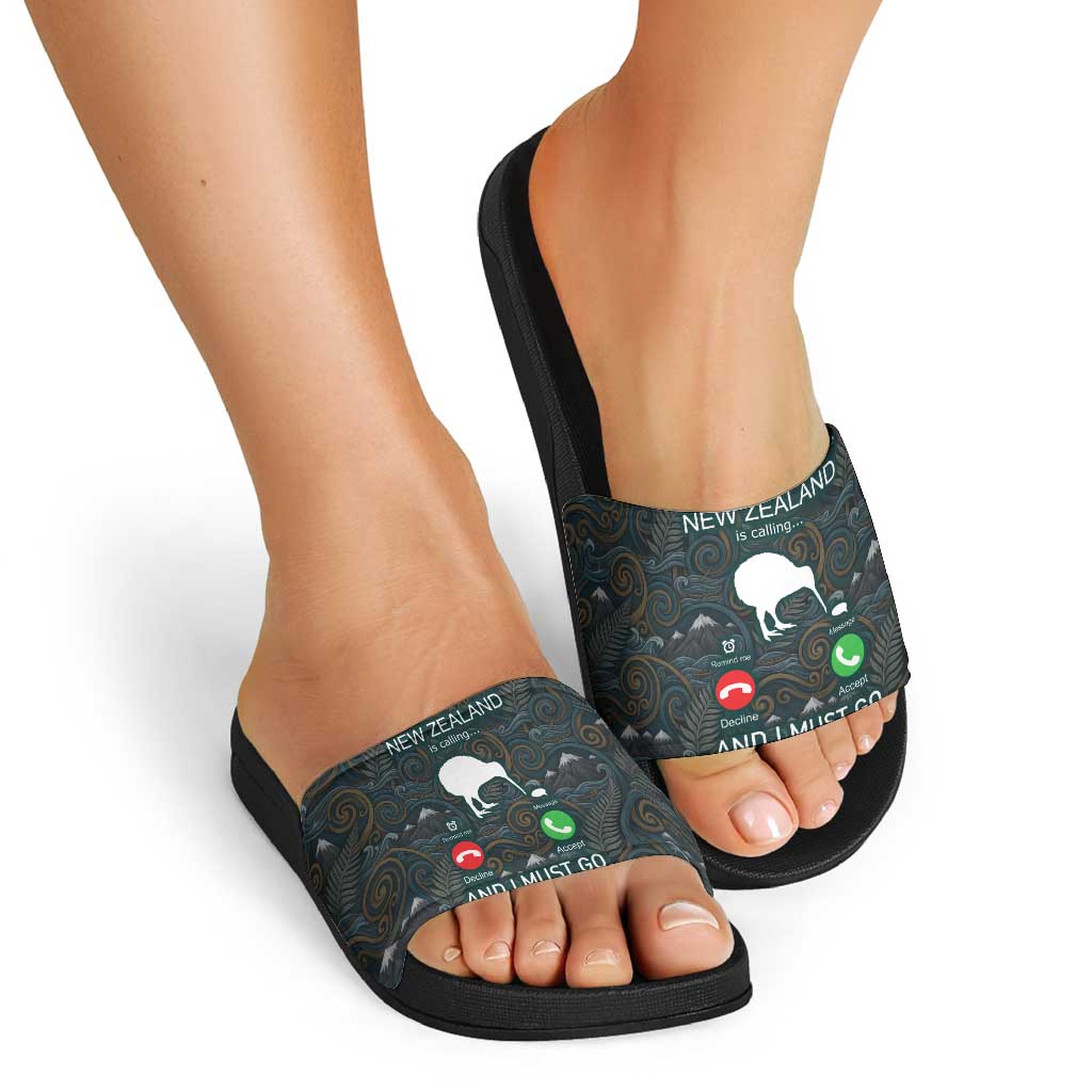 New Zealand is Calling and I Must Go Slide Sandals Kiwi Bird Silhouette TS04 - Polynesian Pride